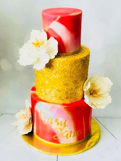 Marbled fondant themed with peony and  - Cake by Bespoke Cakes