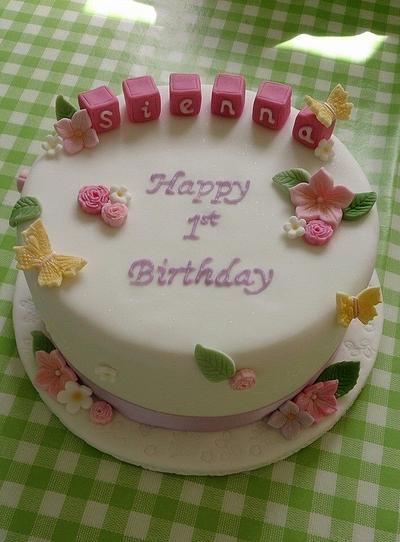 Butterfly flower 1st birthday  - Cake by LilleyCakes