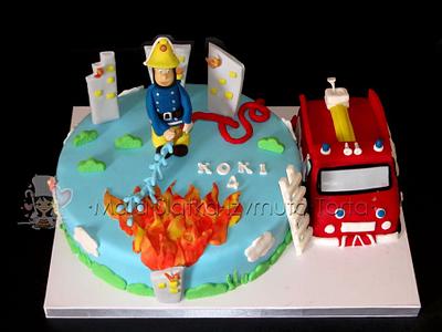 Fireman Sam with Jupiter cake - Cake by tweetylina