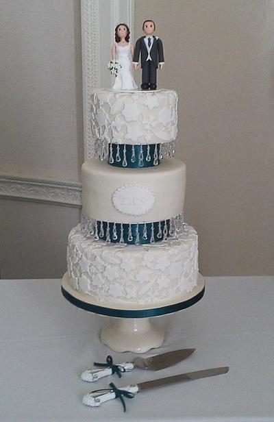 Ivory & Teal tiered wedding cake - Cake by Wendy 