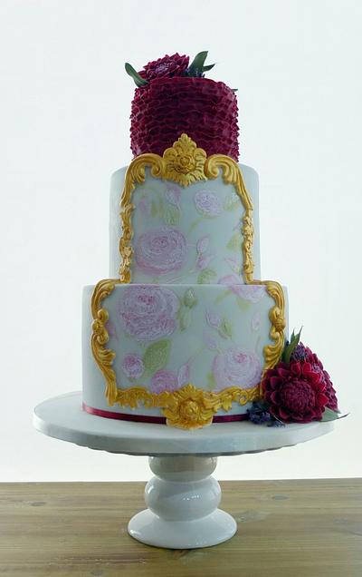 Wedding cake with painted rose a dahlia - Cake by SWEET architect