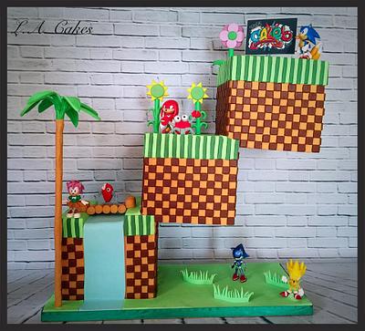 Gravity Defying Sonic the Hedgehog - Cake by Laura Young