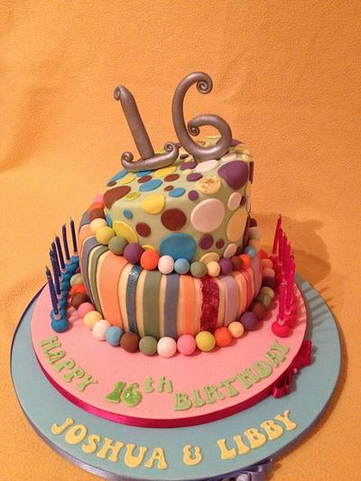 Twins 50/50 wonky cake - Cake by Deborah