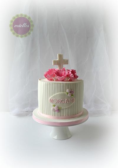 First Holy Communion - pink flowers - Cake by miettes