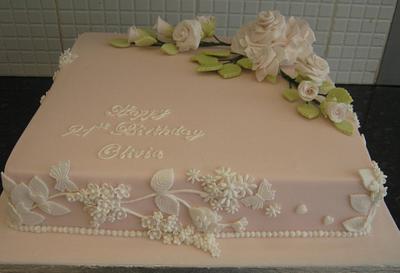 Birthday fruit cake-Girly pink floral - Cake by Essentially Cakes