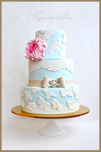 blue wedding cake with a delicate peony - Cake by Alina Vaganova