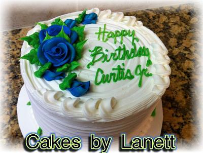 Basic Birthday Cake w/ Roses & Squares - Cake by Lanett