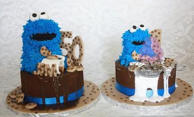 Cookie monster dad and baby  - Cake by Sonia Huebert