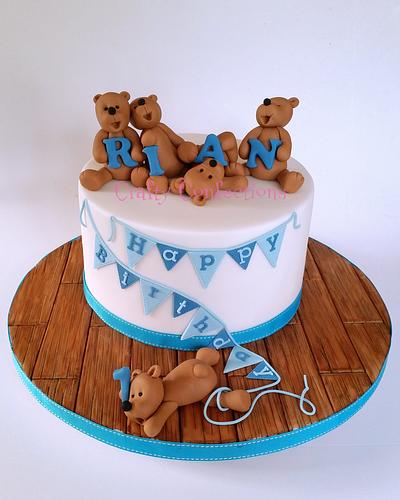 Teddy bears and bunting 1st birthday cake - Cake by Craftyconfections
