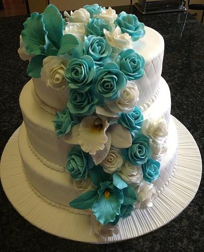 Wedding Cake with Roses an Orchids - Cake by Koek Krummels
