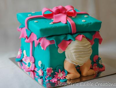 Baby Shower Gift Box Cake - Cake by Jennifer's Edible Creations