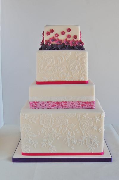 Purple Pink Hydrangea Lace Cake  - Cake by Tiers Of Happiness