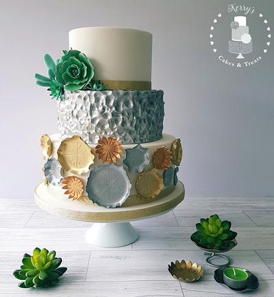 Metallic cake with sugar succulents  - Cake by Kerry's Cakes and Treats 