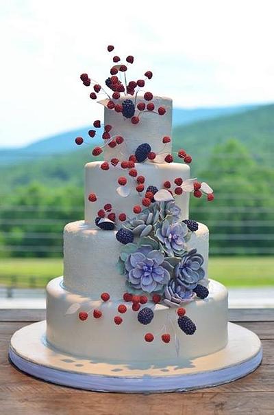 Raspberry Blackberry Succulent Wedding Cake - Cake by Jenniffer White