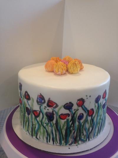 Painted Cake with Mums - Cake by Joliez