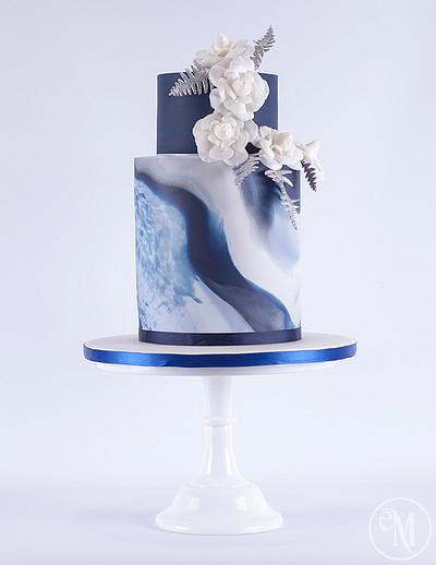 Icy Blue Marble Cake with Chanel inspired camellias - Cake by Enchanting Merchant Company