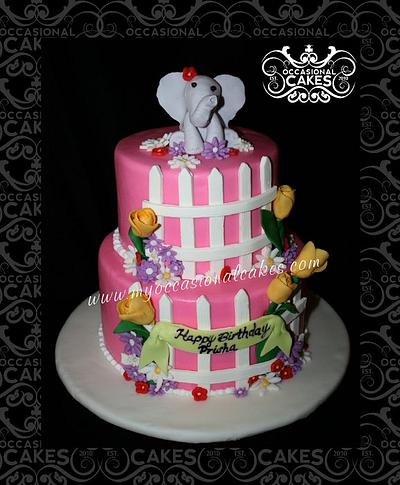 Flowers & Fences Birthday Cake w/Elephant topper - Cake by Occasional Cakes