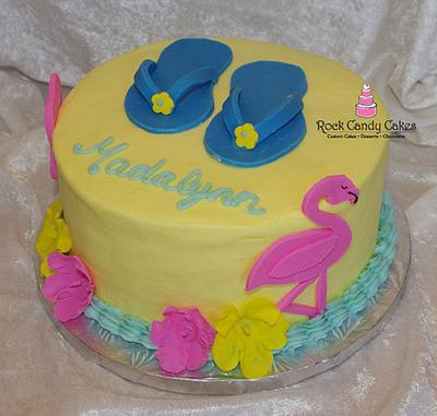 Flamingos, Flip-Flops & Hibiscus - Cake by Rock Candy Cakes