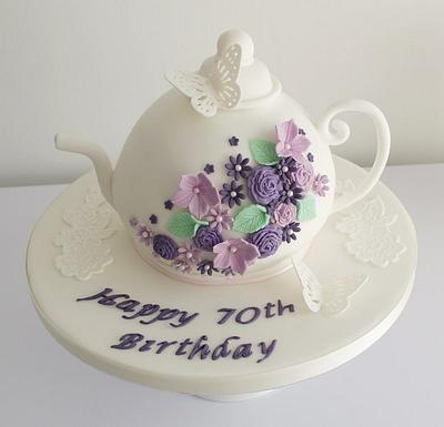 70th Birthday Teapot Cake - Cake by Sugar Ruffles