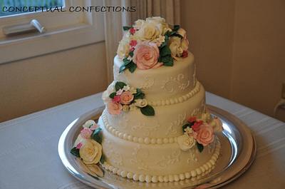 Roses and Scrolls Wedding Cake - Cake by Jessica