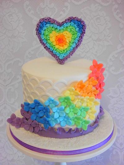 Rainbow Hydrangeas and Ruffled Heart - Cake by Michelle