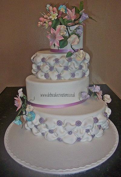 Billow and Flowers Wedding Cake - Cake by debscakecreations