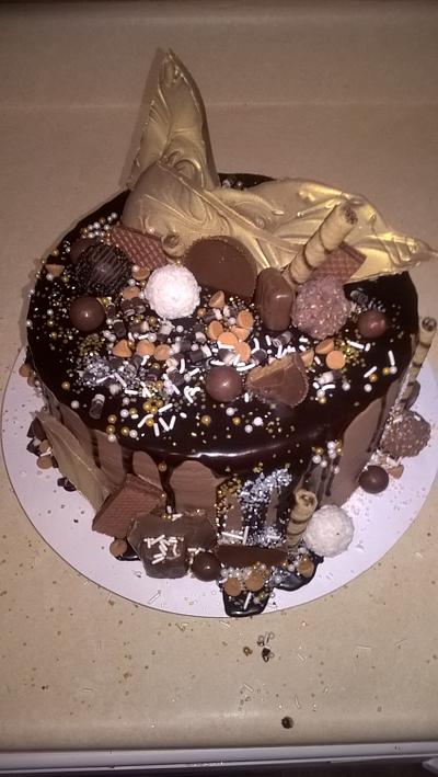 Brown & Gold Drip Cake  - Cake by MzB