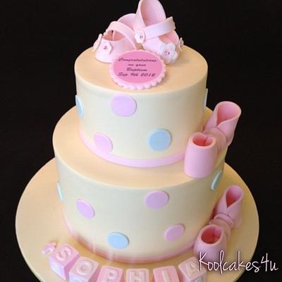 Baby shoes christening cake - Cake by Jen C