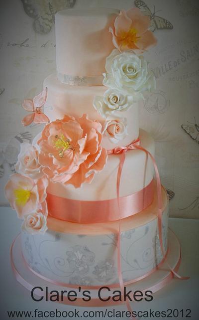 Peach wedding Cake - Cake by Clare's Cakes - Leicester