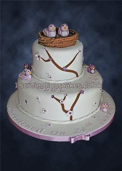 Lilac Birds Christening Cake - Cake by Scrumptious Cakes