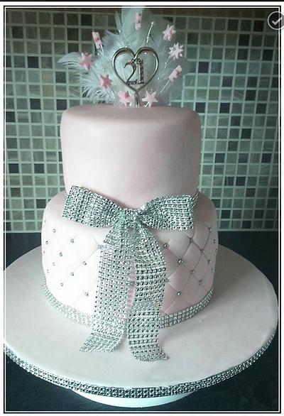21st cake with diamonte ribbon and feathers  - Cake by elaine