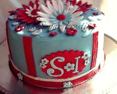 Gerbera Daisy and Blossoms with Fondant Plaque ....  - Cake by pink sugar frosting