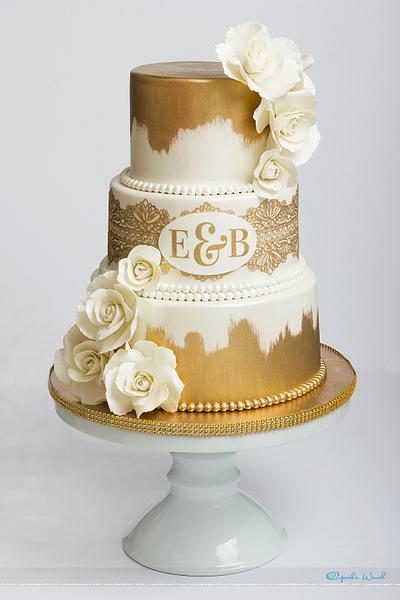 Gold and white wedding cake - Cake by Cupcake Wench