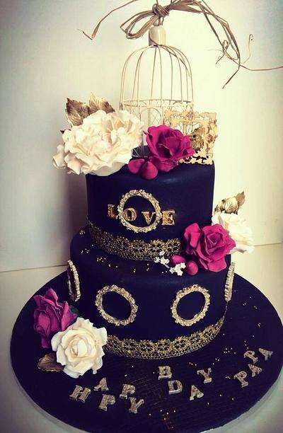 Black n Gold Vintage cake - Cake by Shafaq's Bake House