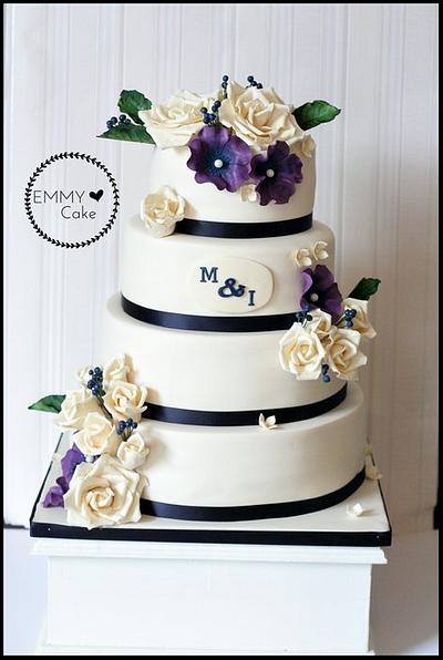 Ivory with touch of blue and purple wedding cake - Cake by Emmy 