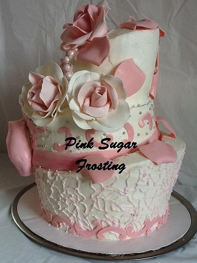 TOPSY TURVY BRIDAL SHOWER CAKE  - Cake by pink sugar frosting