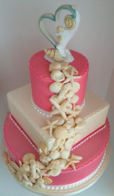 Watermelon/Ivory seashell wedding cake - Cake by Bianca