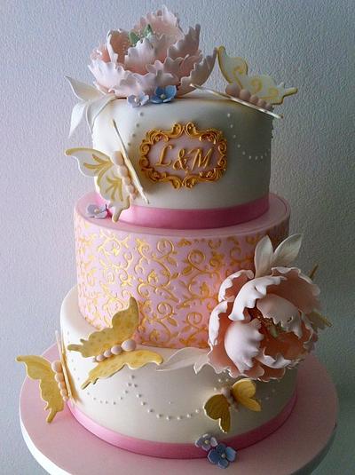 Wedding anniversary cake in pink and gold - Cake by Bella's Bakery