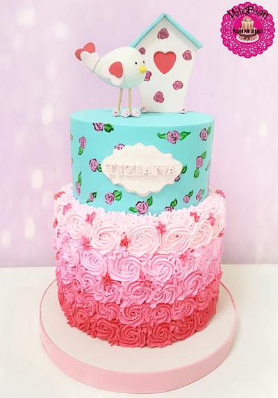 Shabby chic Roses & Birds  - Cake by MileBian