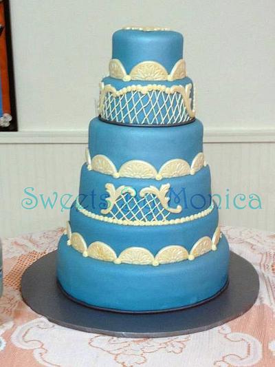 Teal Lace Wedding - Cake by Sweets By Monica