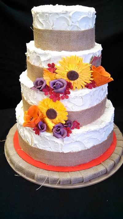 Autumn Blossoms and Burlap - Cake by Elyse Rosati