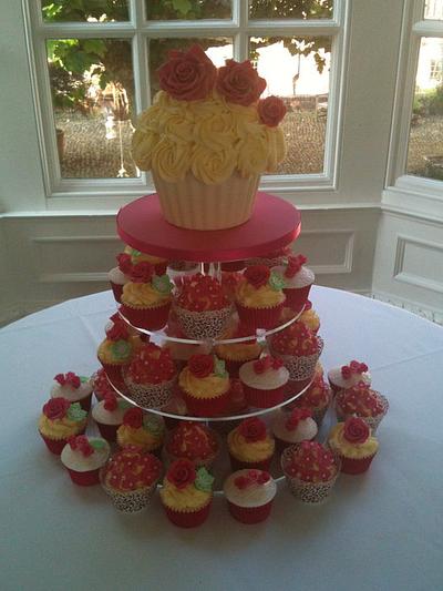 Fuschia cupcake tower with Giant Cupcake - Cake by Swirly sweet