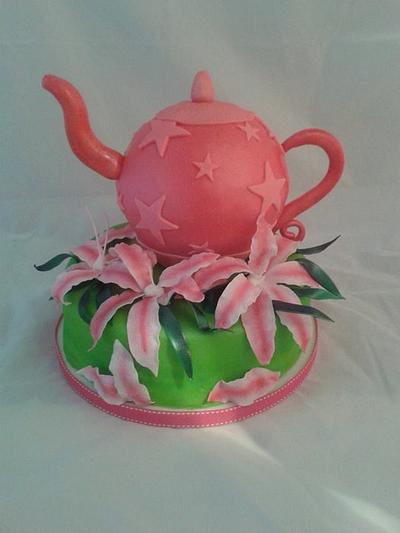 Teapot and Lillies - Cake by The Sugar Cake Company