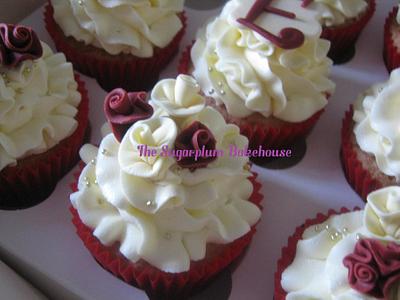 Burgundy and Cream Ruffle Rose Cupcakes - Cake by Sam Harrison