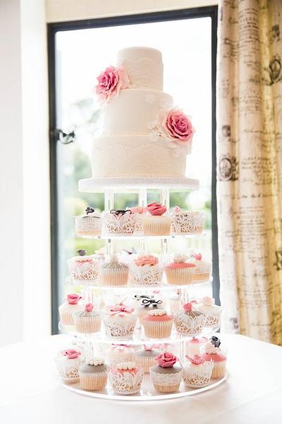 Vintage pink and grey cupcake tower - Cake by Cupcake Delight