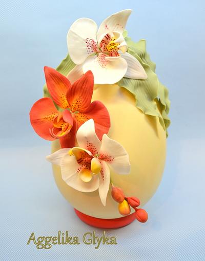 Easter egg decorated with sugar orchids - Cake by Aggeliki Manta