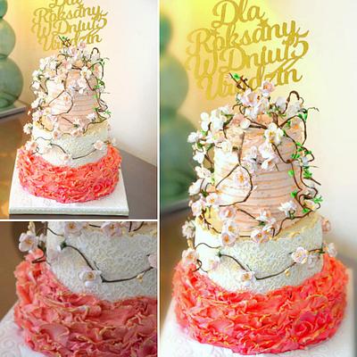 cherry blossoms and sugar frills - Cake by Martha Roz Designs