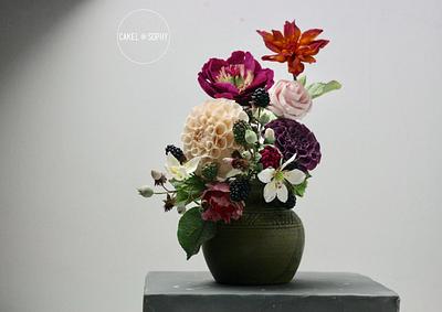 Flower Arrangement, mix of Sugar and Cold Porcelain  - Cake by Christina Wallis Flowers  & Veiners 