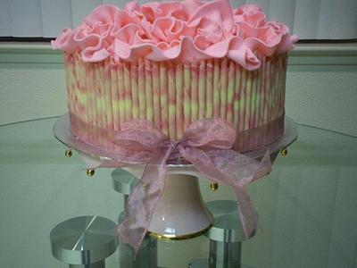 Pink striped chocolate cigarellos cake - Cake by Cakeicer (Shirley)