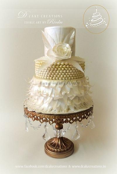 White & Gold Paper Flower Cake - Cake by D Cake Creations®